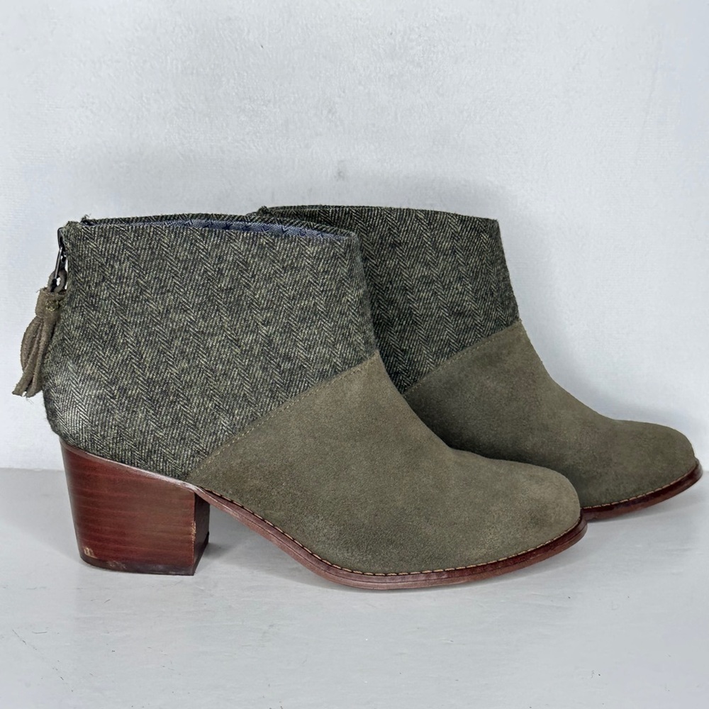 Toms Leila Ankle Boots Olive Green Herringbone Sz 6.5 - Picture 3 of 9